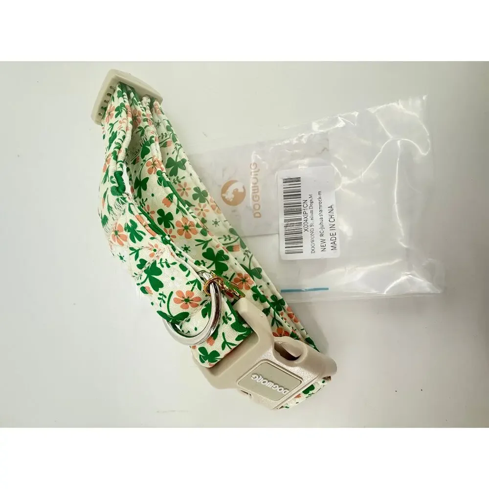 Floral Shamrock Dog Collar Cottagecore Lucky Clover Charm Dogwong 16 Inch
